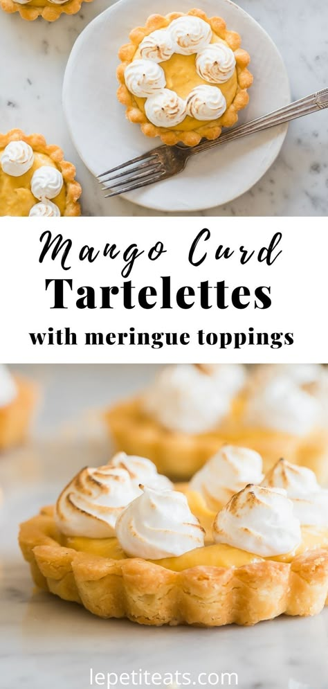 Mango Meringue, Shortbread Pie, Mini Tartlets, Mango Curd, Mini Tart Recipes, Toasted Meringue, Mango Tart, Meringue Topping, Tartlets Recipe