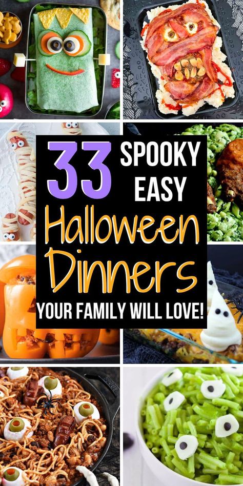 Easy Halloween Dinner, Spooky Halloween Dinner, Halloween Dinners, Halloween Kostüm Baby, Cute Halloween Food, Halloween Dinner Ideas, Halloween Potluck, Spooky Dinner, Creepy Halloween Food