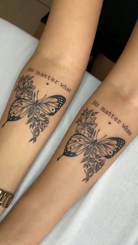 Tato Lengan Bawah, Matching Bff Tattoos, Tattoo Writing, Tato Paha, Butterfly Tattoos On Arm, Matching Friend Tattoos, Tato Jari, Pola Tato, Hand Tattoos For Girls