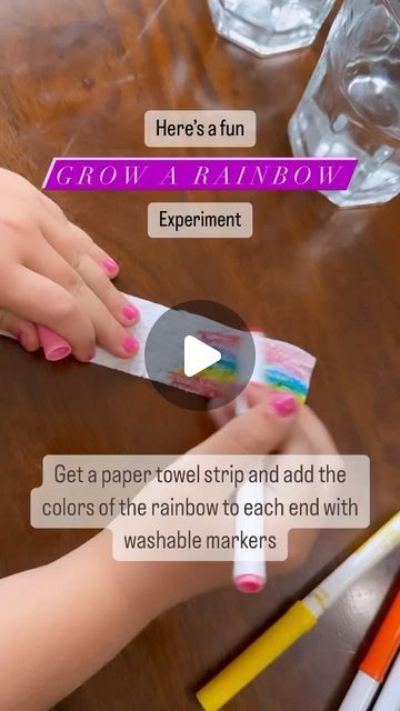 The Creative Kids’ Corner on Instagram: "🌈 Rainbow Experiment 🌈   How fun is this rainbow experiment! Just color the ends of a paper towel with washable markers and place them into a cup of water. Then watch as the colors flow up the rainbow through capillary action. Would you give this simple science experiment a try?  #kidsexperiment #scienceexperiment #scienceexperimentsforkids #kidscience #scienceforkids #rainbowexperiment #activitiesforkids #kidsactivities" Paper Towel Rainbow Experiment, Fun Experiments For Kids, Rainbow Experiment, Capillary Action, Fun Experiments, Summer Science, Simple Science, Kid Experiments, Easy Science Experiments