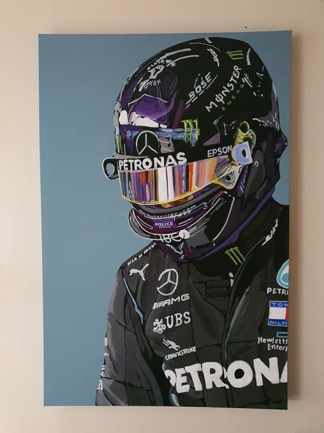 Lewis Hamilton Original Portrait Artwork Hamilton Canvas Painting, Lewis Hamilton Artwork, F1 Painting Ideas, Lewis Hamilton Painting, Lewis Hamilton Drawing, Lewis Hamilton Portrait, Lewis Hamilton Art, F1 Painting, F1 Drawing