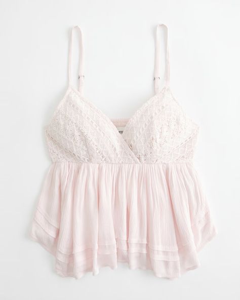 Women's Lace Bust Babydoll Top | Women's Tops | HollisterCo.com Hollister Clothes, Babydoll Shirt, Babydoll Top, Really Cute Outfits, Hollister Tops, Asymmetrical Hem, Crop Shirt, Crochet Fashion, Women Lace