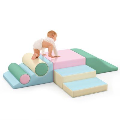 Focusing on environmental protection and care. What we've been doing for over 5 years. First of all, we attach great importance to the safety of materials. Color: Pink/Green/Beige | TOLEAD Toddler Foam Climber Foam / Vinyl in Pink / Green / Brown | 9.8 H x 57.1 W x 37.4 D in | Wayfair One Year Old Toys, Baby Climbing Toys, Sensory Toys For Toddlers, Toddler Climbing Toys, Indoor Slide, Toddler Gym, Toddler Climbers, Blocks For Toddlers, Toddler Slide