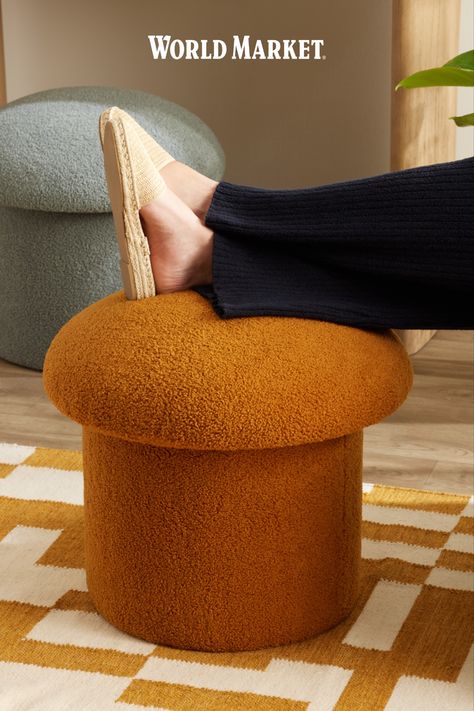 Trending Furniture Colors 2024, Cute Ottoman, Mushroom Ottoman, Mushroom Chair, Mushroom Stool, Unique Living Room Furniture, Yellow Mushroom, Modern Sofa Sectional, Walled Garden