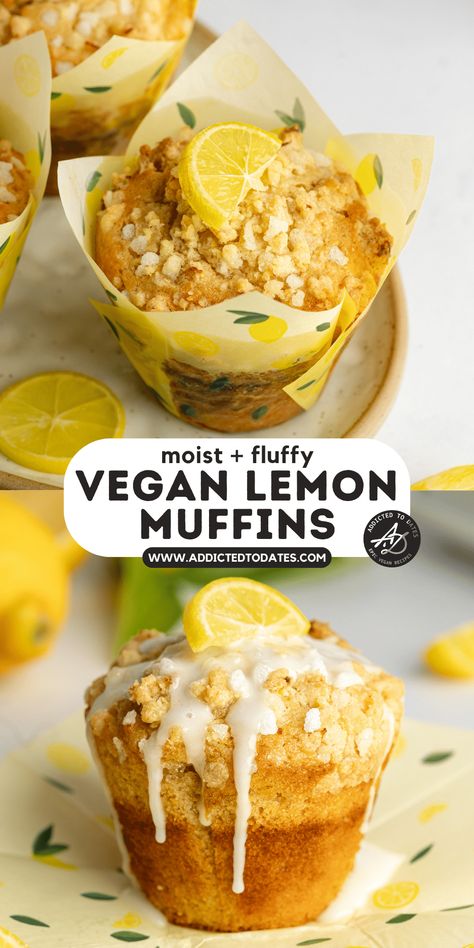 Moist Vegan Lemon Muffins - Addicted to Dates Vegan Lemon Muffins, Vegan Lemon Poppyseed Muffins, Sunshine Muffins, Vegan Hacks, Lemon Poppy Seed Muffins Recipe, Nora Cooks, Vegan Info, Baking Vegan, Patisserie Vegan