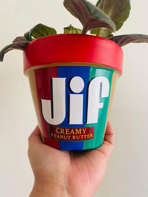 Jif Creamy Peanut Butter, Diy Pottery Painting, Flower Pot Art, Painted Pots Diy, Painted Plant Pots, Flower Pot Crafts, Painted Flower Pots, Peanut Butter Lovers, Diy Pottery