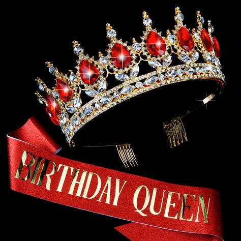 PRICES MAY VARY. 【👑PERFECT BIRTHDAY PARTY SET】: You will receive 1 piece sparkling crystal birthday tiara + 1 piece glittery "BIRTHDAY QUEEN" birthday sash + a safety pin. This will make your or her birthday a special and memorable one! 【👑 CRYSTAL CROWN HEADWEAR】: Birthday crown is 5.9 inches in diameter and 2.17 inches in height, suitable for both children and adults. Crystal crown with tiny sparkling rhinestones skillfully set on it, gorgeous and brilliant. Two combs at the end of the birthd Happy Birthday Headband, Queen Sash, Queen's Coronation, Crystal Birthday, Red Birthday, Crown Birthday, Birthday Tiara, Birthday Sash, Birthday Headband