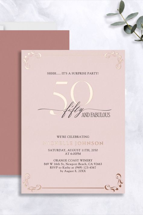 Fifty And Fabulous Invitation, 50 Invitation Birthday, 50th Birthday Party Invitation For Women, 50 Birthday Invitation For Women, 50th Birthday Invitations For Women, 50th Birthday Pink, Invitation 60th Birthday, Pink And Gold Invitation, 50th Birthday Invite