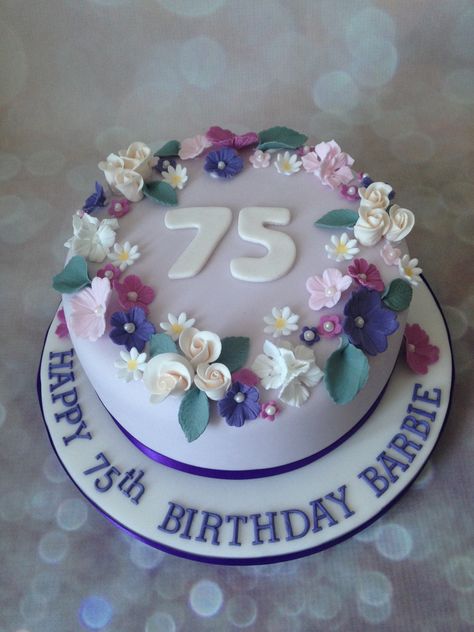 75th Birthday cake wth handmade sugar flowers 100th Birthday Cake Ideas, 75th Birthday Cake For Women, 77 Birthday Cake, 75th Birthday Ideas, 75th Birthday Cake, Birthday Cake For Mum, 75 Birthday Cake, 75 Birthday, Happy 75th Birthday