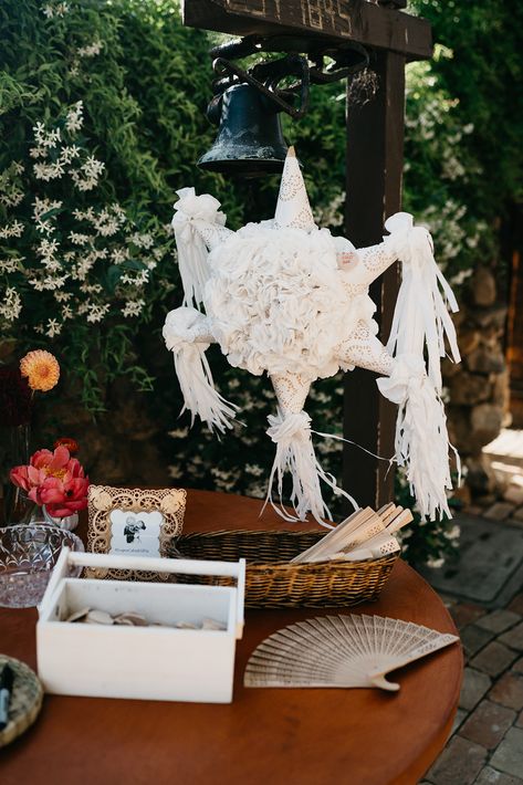 Mexican Wedding  - with a boho twist - Wedding Piñata instead of guestbook  - at Rancho Buena Vista Adobe Mexican Wedding Decorations, Charro Wedding, Mexican Theme Wedding, Wedding Pinata, Mexican Inspired Wedding, Mexican Themed Weddings, Hacienda Wedding, Fiesta Wedding, Mexican Party Theme