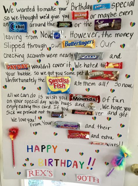 Candy Bar birthday card for my Father-in-Law. Age 90 and still going strong! Candy Bar Birthday Card, Candy Poster Board, Candy Bar Cards, Candy Bar Sayings, Candy Sayings, Candy Birthday Cards, Candy Posters, Candy Bar Poster, Bar Posters