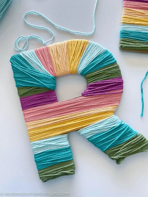 Cricut Chipboard Yarn Wrapped Letters - Handmade in the Heartland Diy Letter Decor Initials, Cricut Chipboard, Diy Letter Decor, Fun Room Decor, Yarn Wrapped Letters, Yarn Letters, Decorating With Sticks, Cardboard Letters, Fun Room