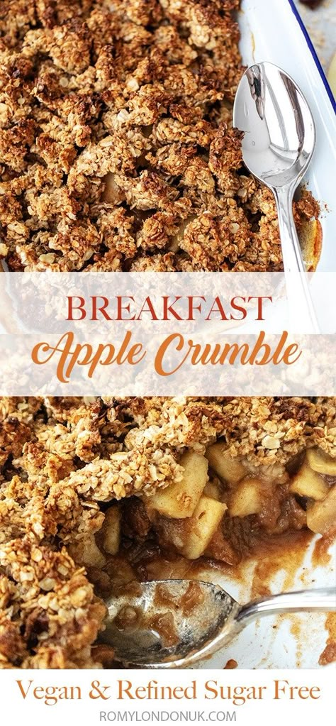 Sugar Free Apple Crisp, Breakfast Crumble, Healthy Apple Crumble, Fall Recipes Breakfast, Apple Recipes Healthy, Apple Crumble Recipe, Sugar Free Vegan, Vegan Sugar, Crumble Recipe