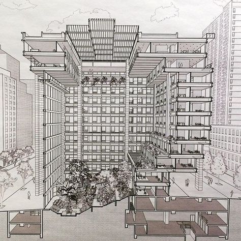 Architecture, Design & Photography: Section drawing of the ford foundation by #kevinroche courtesy of LTL architects #nyc#office#rochedinkeloogarden by jazzyli_nyc Office Section Architecture, Ford Foundation Atrium, Ford Foundation Building, Building Section Architecture, Atrium Design Architecture, Foundation Architecture, Ltl Architects, Architecture Sections, Section Drawing Architecture