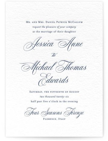 A classic & formal wedding invitation featuring elegant calligraphy and clean lines. Classic Formal Wedding, Wedding Invitations Classic, Formal Wedding Invitation, Calligraphy Ideas, Formal Wedding Invitations, Elegant Calligraphy, Letterpress Wedding, Classic Wedding Invitations, Letterpress Wedding Invitations