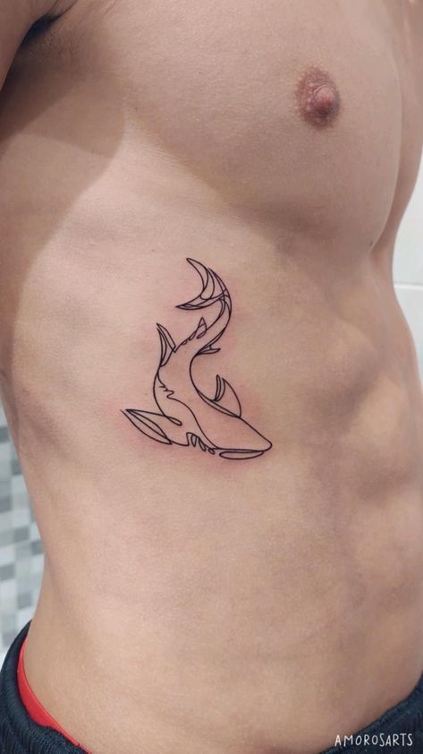 White Shark Tattoo Design, Back Of Arm Shark Tattoo, Simple Shark Tattoo Men, Shark One Line Tattoo, Unique Shark Tattoo, Single Line Shark Tattoo, Shark And Stingray Tattoo, Small Whale Shark Tattoo, Animal Silhouette Tattoo