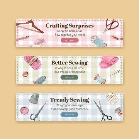 Banner template with sewing concept desi... | Free Vector #Freepik #freevector #banner #watercolor #template #fashion Watercolor Templates, Shop Banner Design, Logo Online Shop, Sewing Factory, Fashion Banner, Old Sewing Machines, Trendy Sewing, Craft House, Greeting Card Set