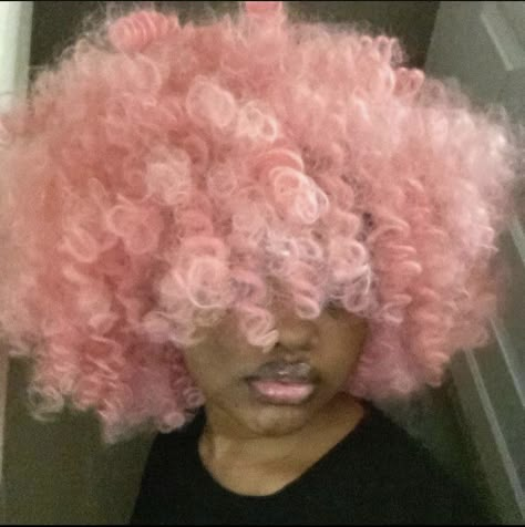 Blasian Pink Hair, Cotton Candy Pink Hair On Black Women, Pink Afro Aesthetic, Light Pink Curly Hair Black Women, Pink Hair Color Ideas For Black Women, Pink Coily Hair, Baby Pink Hair Black Women, Pink Afro Hair Black Women, Pastel Pink Hair Black Women