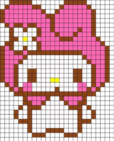 My Melody Kandi Pattern, Kirby Grid Pattern, Pixelart Hello Kitty, Sanrio Perler Bead Patterns, My Melody Pixel Art, Pinky Street, Square Drawing, Hello Kitty Crochet, Piskel Art