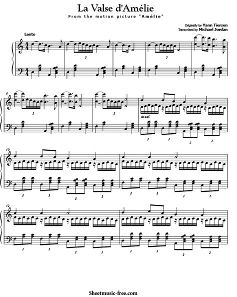 La Valse d'Amelie Sheet Music Yann Tiersen | ♪ SHEETMUSIC-FREE.COM Partition Piano, Download Sheet Music, Piano Songs, Piano Teaching, Sheet Music Pdf, Piano Chords, Sheet Music Notes, Music Score, Piano Lessons