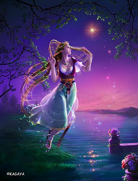 Starry Tales by Kagaya Fairy Angel, Arte Fantasy, 판타지 아트, Angel Art, Fairy Art, Beautiful Fantasy Art, Gods And Goddesses, Fantasy Artwork, Fantasy World