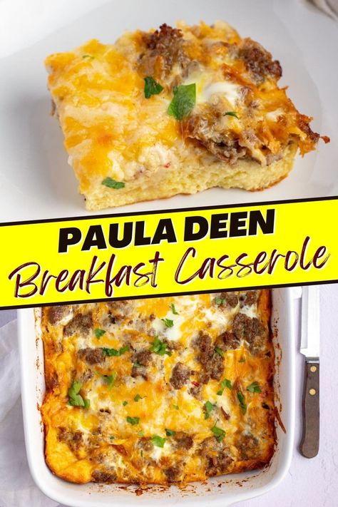 The Queen of Southern Cuisine is at it again with this insanely scrumptious Paula Deen breakfast casserole. One bite will absolutely make your day! Paula Deen Christmas Morning Casserole, Paula Deans Breakfast Casserole, Paula Dean Breakfast Casserole Recipes, Breakfast Casserole Paula Deen, Paula Deen Quiche Recipes, Southern Living Breakfast Casserole, Paula Deen Recipes Casseroles, Leftover Bread Breakfast Casserole, Southern Breakfast Casserole