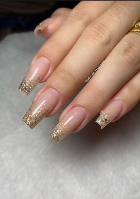 Golden Nails Designs, Glitter Toe Nails, Champagne Nails, Nails With Gold, Gold Acrylic Nails, Unghie Sfumate, Glitter Nails Acrylic, Golden Nails, Nails Yellow