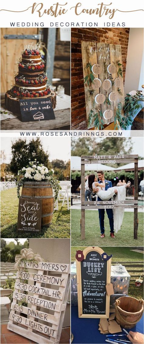 20 Rustic Country Wedding Decor Ideas | Roses & Rings - Part 2 Country Farmhouse Wedding Decor, Country And Western Wedding, Rustic Farmhouse Wedding Decor, Rustic Vow Renewal Ideas, Spring Wedding Ideas Rustic Vintage, Hillbilly Wedding Ideas, Country Wedding Bar Ideas, Wedding Western Theme, Old Country Wedding