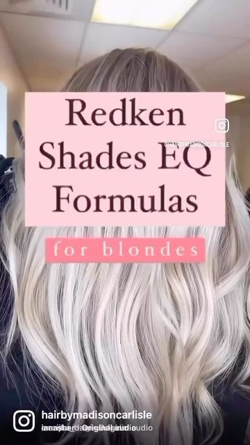 Madison Carlisle on Instagram: "🚨 Formula Alert— Top 5 Favorite @redken Shades EQ formulas for blondes: 1. Iced Out• equal parts 10VV and 10P 2. Summer Must• equal parts 9G, 9P and 9V 3. New find •equal parts 9AG, 9P with a couple drops of 9AA! 4. Go to• equal parts 9P, 9V, 9T with a couple drops of 9GI 5. Tried and True• parts 9P and 9V! * * Want more formulas? Follow the link in my bio to receive your copy of formulation Bestie vol 1, 2 + 3!!! * . #saloncentric #hairpainting #redk Platinum Blonde Toner, Redken Shades Eq Formulas, Shades Eq Formulas, Ice Blonde Highlights, Redken Color Formulas, Redken Toner, Toner For Blonde Hair, Highlights Babylights, Blonde Toner