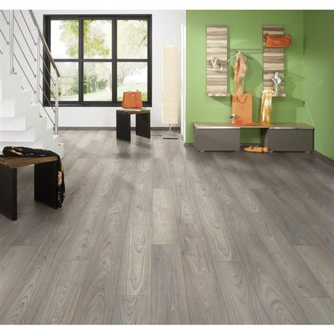 Faber Centurion Yorkdale Oak 7.5-in W x 4.2-ft L Embossed Wood Plank Laminate Flooring | Lowe's Canada Grey Oak Flooring, Gray Oak Floor, Grey Laminate Flooring, Installing Laminate Flooring, Oak Laminate Flooring, Underfloor Heating Systems, Grey Laminate, Oak Laminate, Oak Flooring