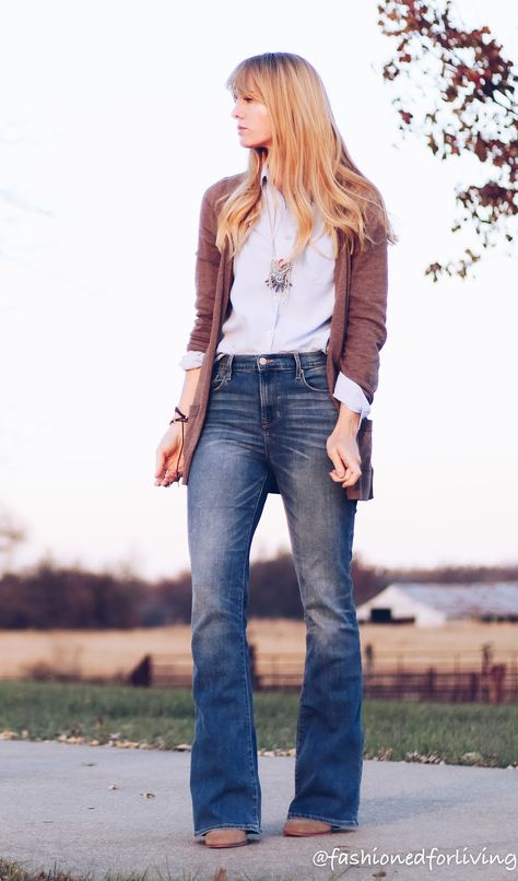 Dressy Bootcut Jeans Outfit, Flare Jeans And Boots Outfit Country, Fall Blue Jeans Outfit, High Waist Bootcut Jeans Outfit, Bootcut Jeans Outfit Western, Winter Bootcut Jeans Outfit, Trousers Jeans Outfit, High Waisted Bootcut Jeans Outfit, Fall Outfits With Flare Jeans