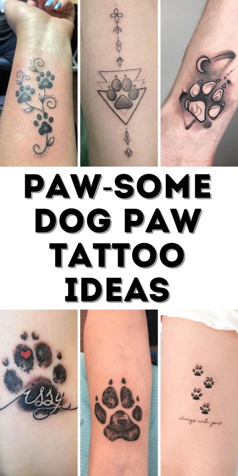 Explore meaningful dog paw tattoo ideas perfect for pet memorials, celebrating the bond between men, women, and their beloved dogs. Two Dog Paw Print Tattoo, Cat And Dog Tattoo Paw Prints, Animal Lovers Tattoos, Pet Paw Print Tattoo Ideas, Paw Prints Tatoos Ideas, Paw Print Tattoo On Ankle, Animal Tribute Tattoos, Dog Paw Memorial Tattoo, Cat Paw Print Tattoo With Flowers