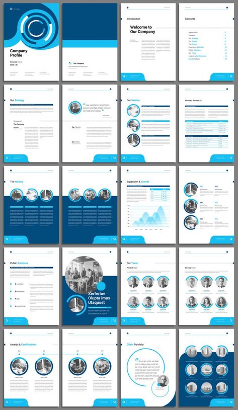 Corporate Profile Booklet Template with Blue Accents Company Booklet Design Layout, Corporate Template Design, Corporate Print Design, Corporate Profile Design Layout, Corporate Booklet Design, Blue Corporate Design, Corporate One Pager Design, Booklet Design Ideas, Corporate Profile Design