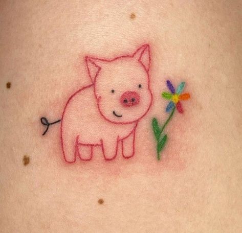 Pig Tattoo Cute, Pigs Tattoo, Small Pig Tattoo, Piggy Tattoos, Veg Tattoo, Cute Pig Tattoo, Piggy Tattoo, Pig Tattoo Ideas, Pig Tattoos