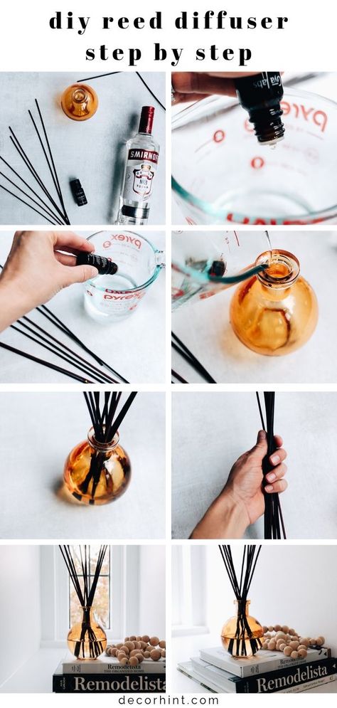 How To Make A Diffuser Diy, Diy Reed Diffuser With Vodka, Homemade Oil Diffuser, Diy Diffuser Reed Oil, How To Make A Reed Diffuser Diy, Diffuser Oil Diy, Make Your Own Diffuser Oil, Home Made Diffuser Oil, Making Reed Diffuser Oil