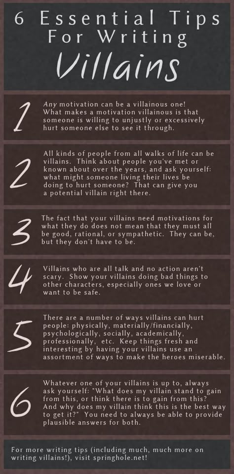 Writing Tips Villains, Writing Villains Motivation, Writing Villains Prompts, How To Begin A Story Writing Tips, Dnd Villian Ideas, Writing A Villain Protagonist, Villain Ideas Writing, Villain As Main Character, Writing Tips For Characters