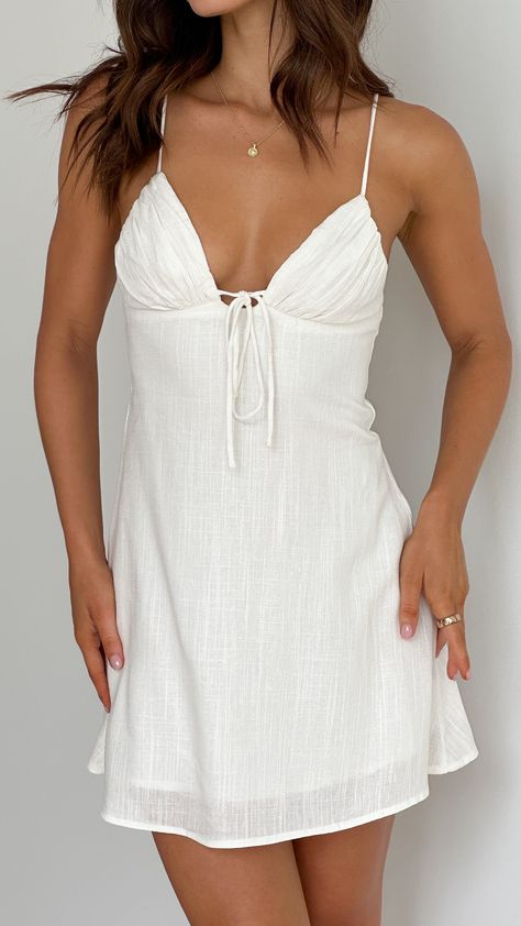 Princess Polly Sundress, White Dress New Year, Tailor Made Dress Ideas, White Linen Mini Dress, Every Day Dress, Where To Buy Cute Summer Clothes, Casual Summer Mini Dress, All White Outfits For Women, Grad Dress Ideas