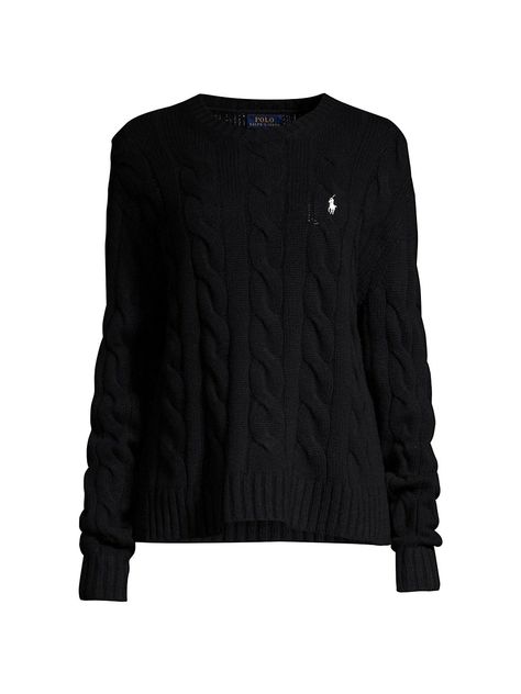 Polo Ralph Lauren Exploded Cable Knit Sweater in Polo Black Cotton - $ 148.00 Ralph Lauren Black Sweater, New York Outfit, Womens Black Sweater, Cable Knitting, Polo Ralph Lauren Women, Americana Fashion, Vibe Clothes, Winter Fits, Ralph Lauren Sweater