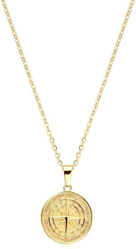 18k Gold Compass North Star Pendant Chain Mens Compass Necklace Gold Anchor Pendant Vintage Necklace For Men Boyfriend Gift Girlfriend Gift | Amazon.com Gold Compass Necklace, North Star Pendant, North Star Necklace, Anchor Pendant, Compass Pendant, Compass Necklace, Gold Chains For Men, Gift Girlfriend, Necklace For Men