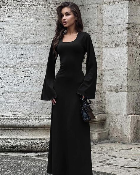 Make an entrance in our Maxi Dress with Trumpet Sleeves. Visit the link in bio to shop our products 🛍️ Refer to our website for size charts 🫶🏻 Happy Shopping! #fyp #foryou #clothingbrand #instafashion #elegantfashion #timelessstyle #summerdress Stile Punk Rock, Sleek Dress, Flare Sleeve Dress, Flare Long Sleeve, Elegant Pattern, Backless Maxi Dresses, Vestido Casual, Bell Sleeve Dress, Women Long Dresses