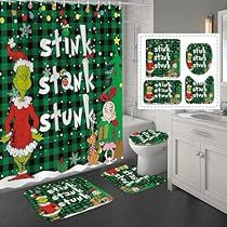 Holiday Bathroom Decor, Christmas Bathroom Sets, Christmas Shower Curtain, Holiday Bathroom, Black Shower Curtains, Grinch Christmas Decorations, Christmas Bathroom Decor, Christmas Shower, Christmas Shower Curtains