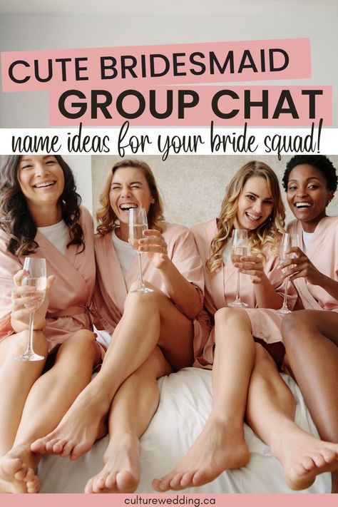 90 Cute Bridesmaid Group Chat Names Perfect For Bridal Groups Bachelorette Party Name Ideas, Bachelorette Group Chat Names, Bridal Party Group Chat Names, Wedding Group Chat Names, Bridal Party Names, Bachelorette Name Ideas, Bridesmaid Group Chat Name, Bachelorette Party Names, Group Chat Photo Ideas