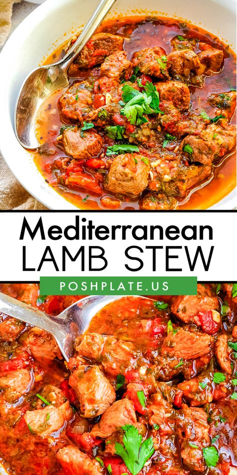 Move over beef; there is a new star in town that helps take stew to a new level. This Mediterranean Lamb Stew is full of nutritious, hearty, bold flavors that are perfect for a cold night. In addition, the stew is made in one pot, making it the perfect weeknight meal. Tomato Lamb Stew, Lamb Diced Recipes, Boneless Lamb Recipes, Leftover Lamb Roast Recipes, Diced Lamb Recipes, Easy Lamb Stew, Lamb Stew Meat, Crockpot Lamb, Mediterranean Lamb