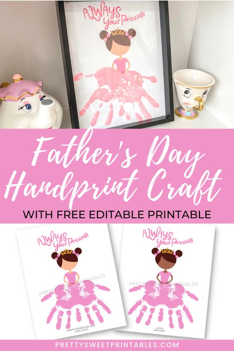 Father’s Day Handprint Craft Handprint Crafts Fathers Day, Father’s Day Frame Craft, Daddy Handprint Crafts, Princess Handprint Art, Father’s Day Handprint Art, Diy Baby Crafts Handmade Gifts, Father’s Day Handprint Craft, Fathers Day Handprint Ideas, Preschool Craft Activities