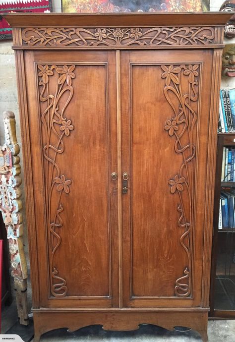 Art Nouveau Cupboard | Trade Me Art Nouveau Dresser, Art Nouveau Kitchen Cabinets, Art Nouveau Armoire, Art Nouveau Wood Carving, Art Nouveau Bookcase, Art Nouveau Bookshelf, Art Nouveau Wardrobe, Art Nouveau Bed, Art Nouveau Cabinet