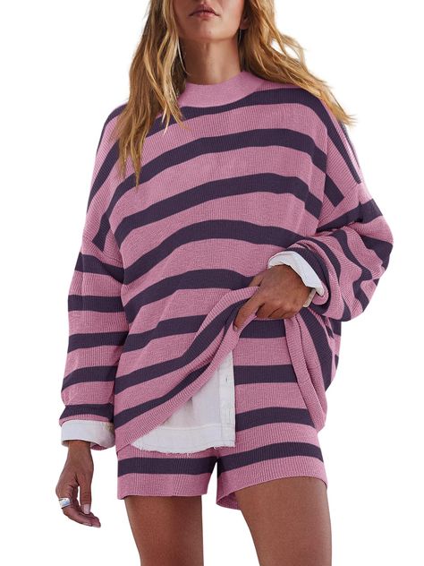 PRICES MAY VARY. LOUNGEWEAR SET-The soft, warm knit fabric of these lounge sets for women makes pajamas for women set ideal for layering or wearing on their own. Two piece loungewear sets are incredibly comfortable and fashionable SWEATER SET-The top of the casual outfits for women features a scoop neck, dropped shoulders, dolman sleeves, and an oversized style. Womens trousers of lounge sets for women 2 piece with a ribbed waistband and effortless pull-on style SIZE-This womens loungewear set i Sweat Set Women, Knit Set Outfit Women, Matching Sweat Suits, Sweater Sets Womens, Lounge Sets For Women, Fall Clothes For Women, Two Piece Sweater Set, Matching Sweat Set, Two Piece Loungewear