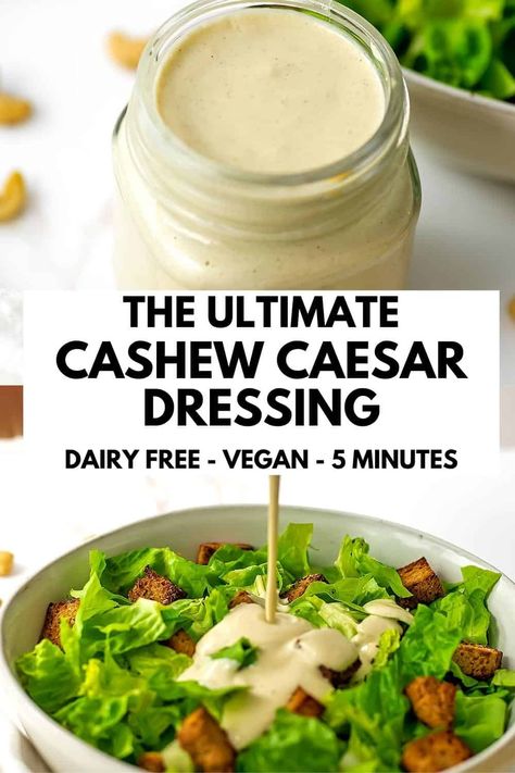 Cashew caesar dressing is easy to make, creamy, and thick with simple pantry ingredients. It's egg-free, oil-free, dairy free, gluten free, vegan, Whole30 and low carb friendly making it a flavorful and healthy option. Whip it up in just 5 minutes and enjoy it on salads, sandwiches, or as a dip. Cashew Mayo Vegan, Dairy Free Caesar Dressing, Cashew Mayo, Dairy Free Salad Dressing, Vegan Dressings, Dairy Free Dressing, Vegan Sauce Recipes, Dairy Free Salads, Dressing Salad