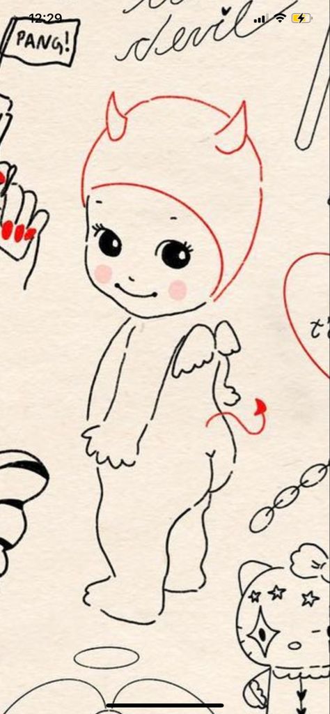 Kewpie Art, Angel Drawing, Kewpie Dolls, Tattoo Flash Art, Sonny Angel, Flash Art, Doodle Drawings, Art Inspiration Drawing, Funky Art