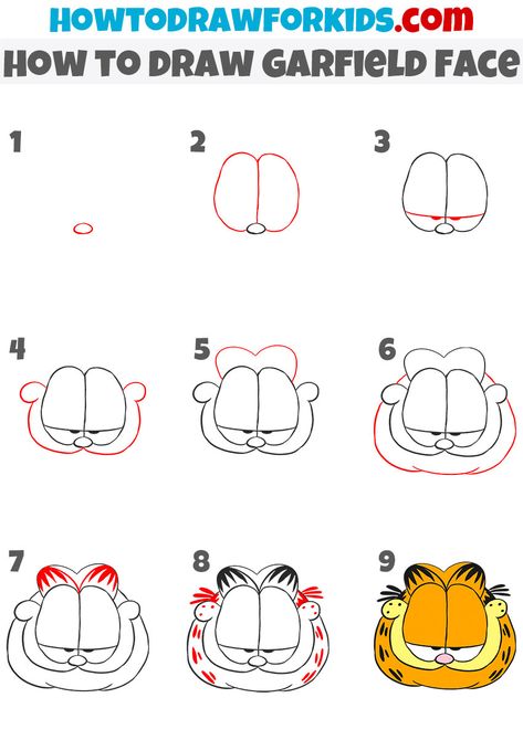 How To Draw Cartoon Characters Disney, Garfield Painting Easy, Garfield How To Draw, Garfield Drawing Step By Step, How To Draw A Cartoon Face Step By Step, How To Draw Cartoon People Step By Step, Garfield Crafts For Kids, How To Draw Pop Art, How To Draw Disney Characters Step By