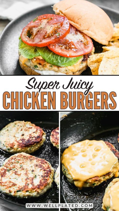 The perfect ground chicken burger recipe! These patties are tender, juicy, and full of flavor—and best of all, they're super easy to make. Chicken Burger Recipe Healthy, Best Chicken Burger Recipe, Chicken Burger Patty Recipe, Chicken Burgers Healthy, Chicken Burger Patties, Ground Chicken Recipes Healthy, Chicken Patty Recipes, Burger Patty Recipe, Chicken Burger Recipe